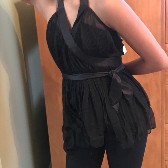 Free People XS Lana Wrap Top Black Sheer/unlined - Picture 2 of 16